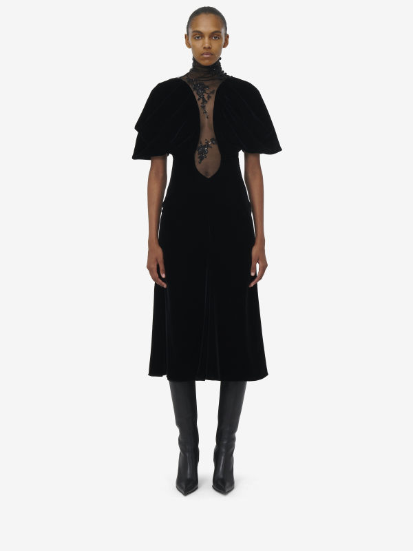 ALEXANDER MCQUEEN - Lace Detail Velvet Dress - Item 813541QEAF11000